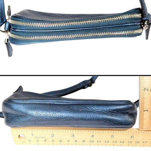 Coach Metallic Blue Leather Mini Double-Zip Pouch Crossbody Camera Bag F53372 - Picture 6 of 11